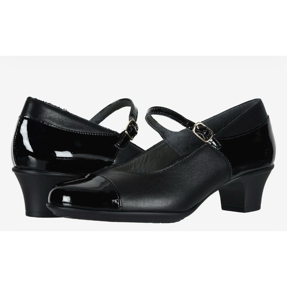 SAS Isabel Womens Mary Jane Pumps Sz 8 M Black Patent Leather Buckle Block Heel